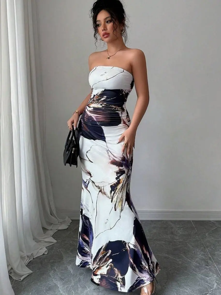 Women Floral Print Fitted Dress With Bandeau - TikTok Shop Women Floral Print Fitted Dress With Bandeau - TikTok Shop