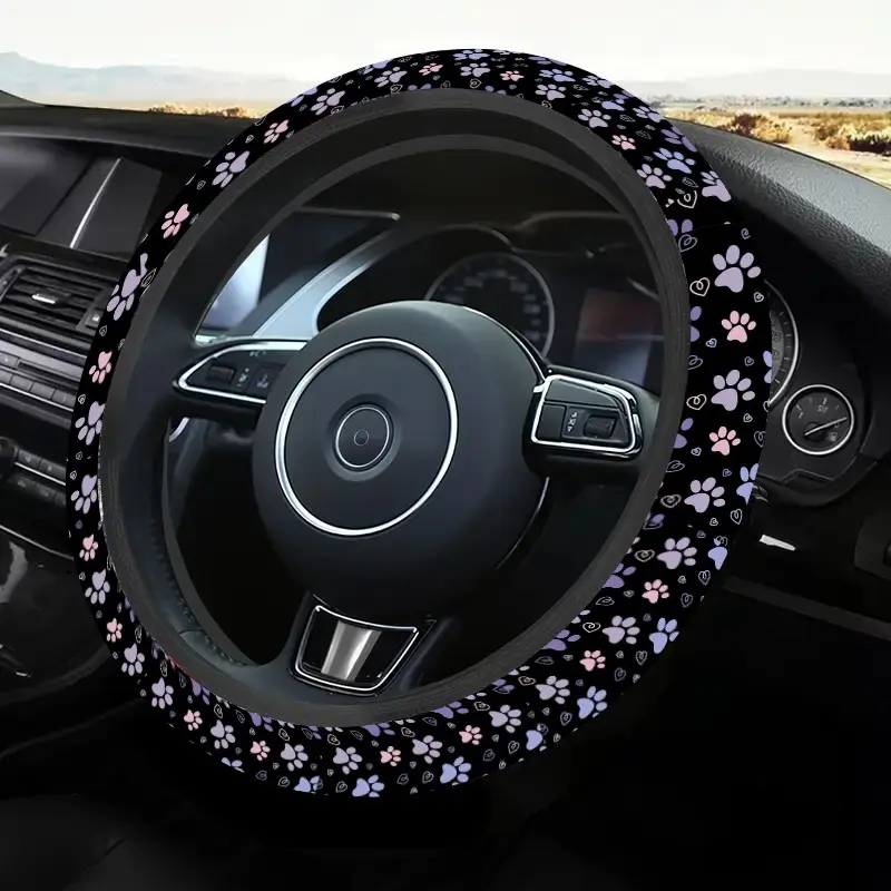 1pc 1.6 x 15 inch Dog paw prints pattern car steering wheel cover, non-slip and comfortable, car interior accessory, no inner ring, easy to install and remove, suitable for all car models, a gift for car enthusiasts, holiday gift, 0113CYJ
