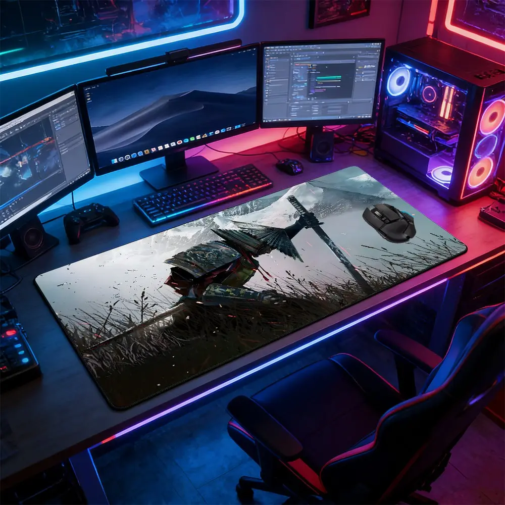Large Extended Gaming Mouse Pad,Japanese Samurai Warrior Desk Mat, Non-Slip Rubber Base Durable Keyboard Pad, Artistic Battle Scene Mousepad for Home Office & Gaming Setup, Gift for Gamers & Anime Enthusiasts, Gaming Room Accessories