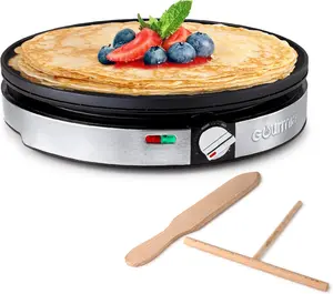 Gourmia 12” Crepe Maker with Nonstick Plate Precision Temperature Dial Cool-Touch Base Includes Batter Spreader & Spatula 1000W Power