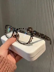 Vintage Tortoiseshell Cat Eye Blue Light Blocking Glasses, Bowknot Decorated Cat Ear Frame, Cute Square PC Lenses, All Seasons