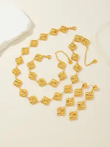 18k Gold Plated Stainless Steel Geometric Weave Jewelry Set, High-End Summer New Arrival, Includes Necklace Bracelet Earrings