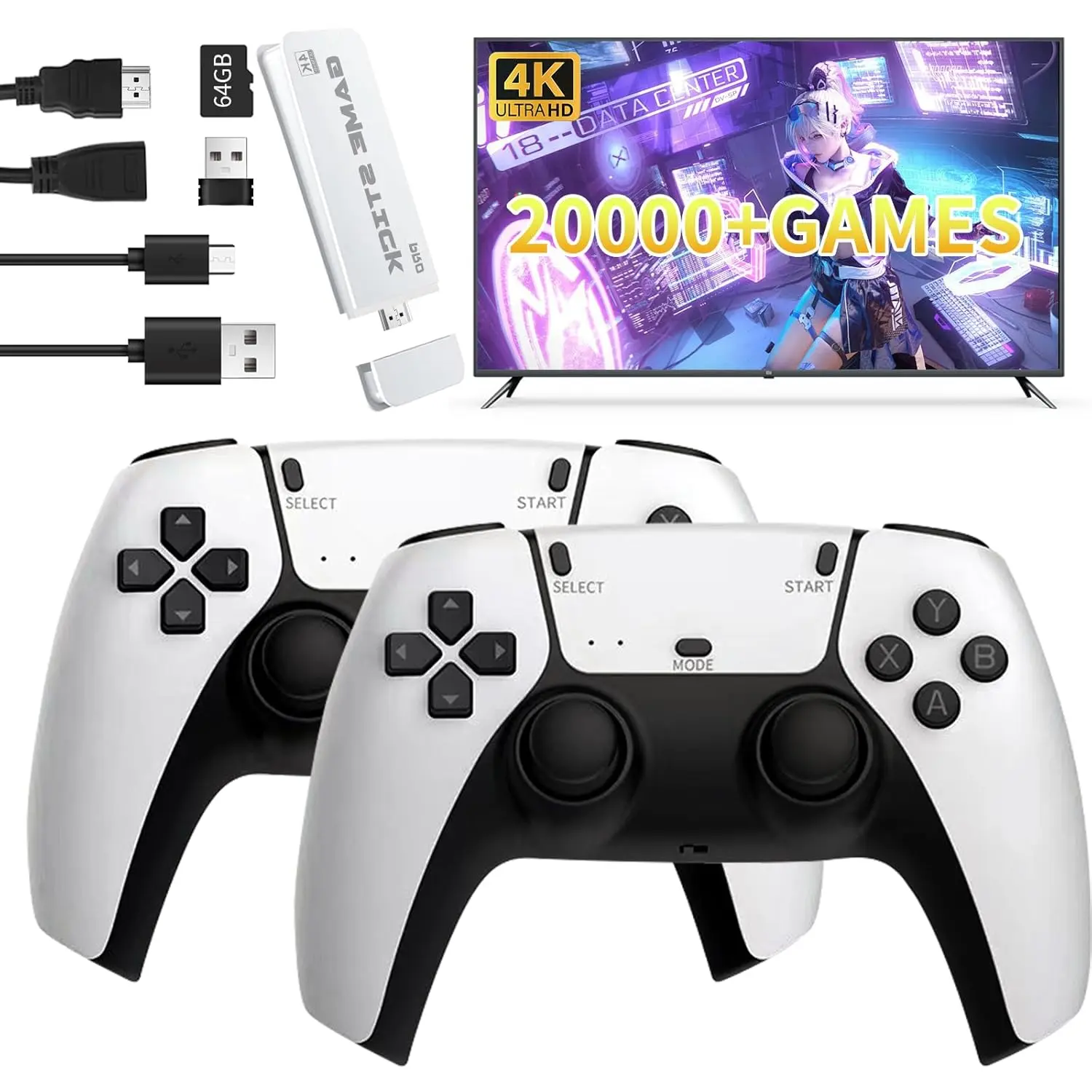 M15 Retro Gaming Console with 4K HDMI Out Game Stick and Dual 2.4G Wireless Controllers with 20,000 Games, 23 Emulators, and 64GB TF Card Plug-and-Play Video Game Console for Gamers of All Ages