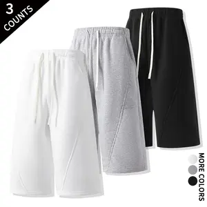 High-street fashion patchwork mid-length athletic pants for men and women, elastic waistband with drawstring; suitable for outdoor sports, home wear, and walking; slimming, versatile solid-color sweatpants.