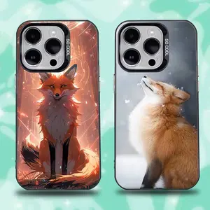 Cute Animal Fox Phone Case For iPhone 16,15,14,13,12,11,Pro,Max,Plus,Mini,XS,SE Anti Fall Black Matte Hard Bumper