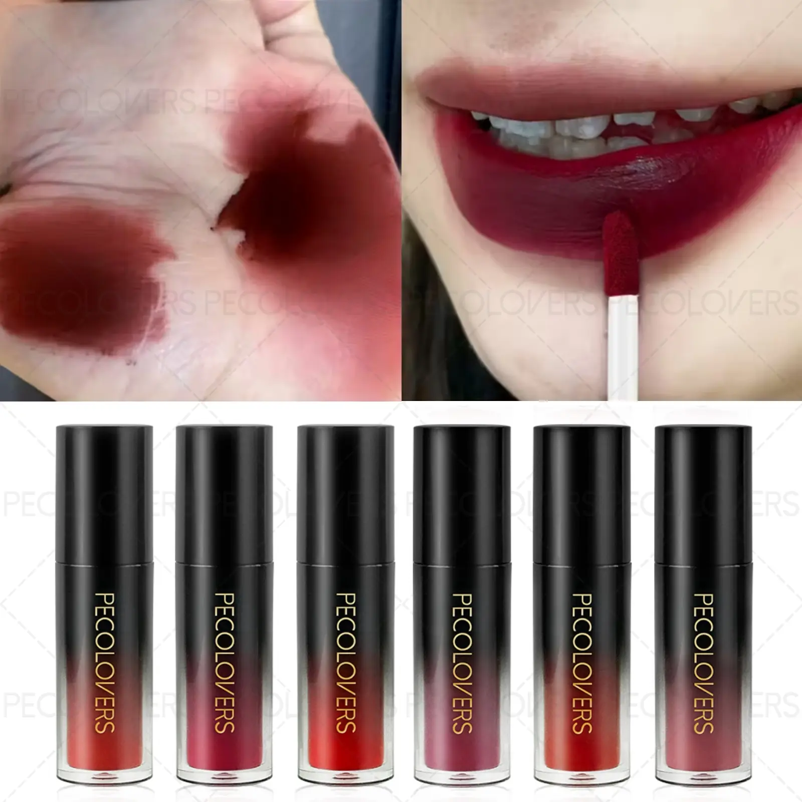 6pcs/set Elegant Red Lip Gloss, Matte, Highly Pigmented, Sexy Full Lips, Moisturizing, Non-stick, Creates A Charming Look