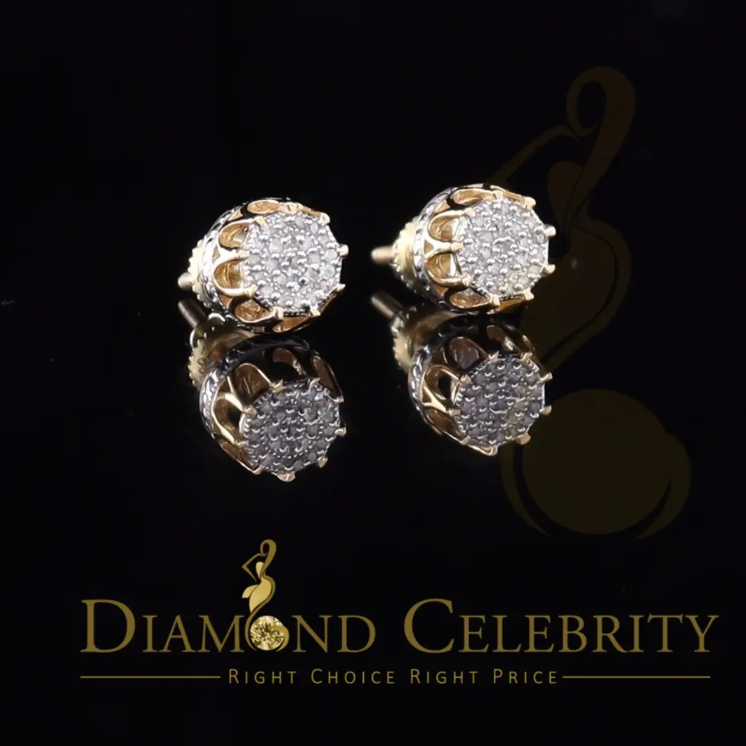 Diamond Celebrity's 925 Sterling Silver 0.12ct Diamond Stud Round Earrings For Women's/ Men's Yellow