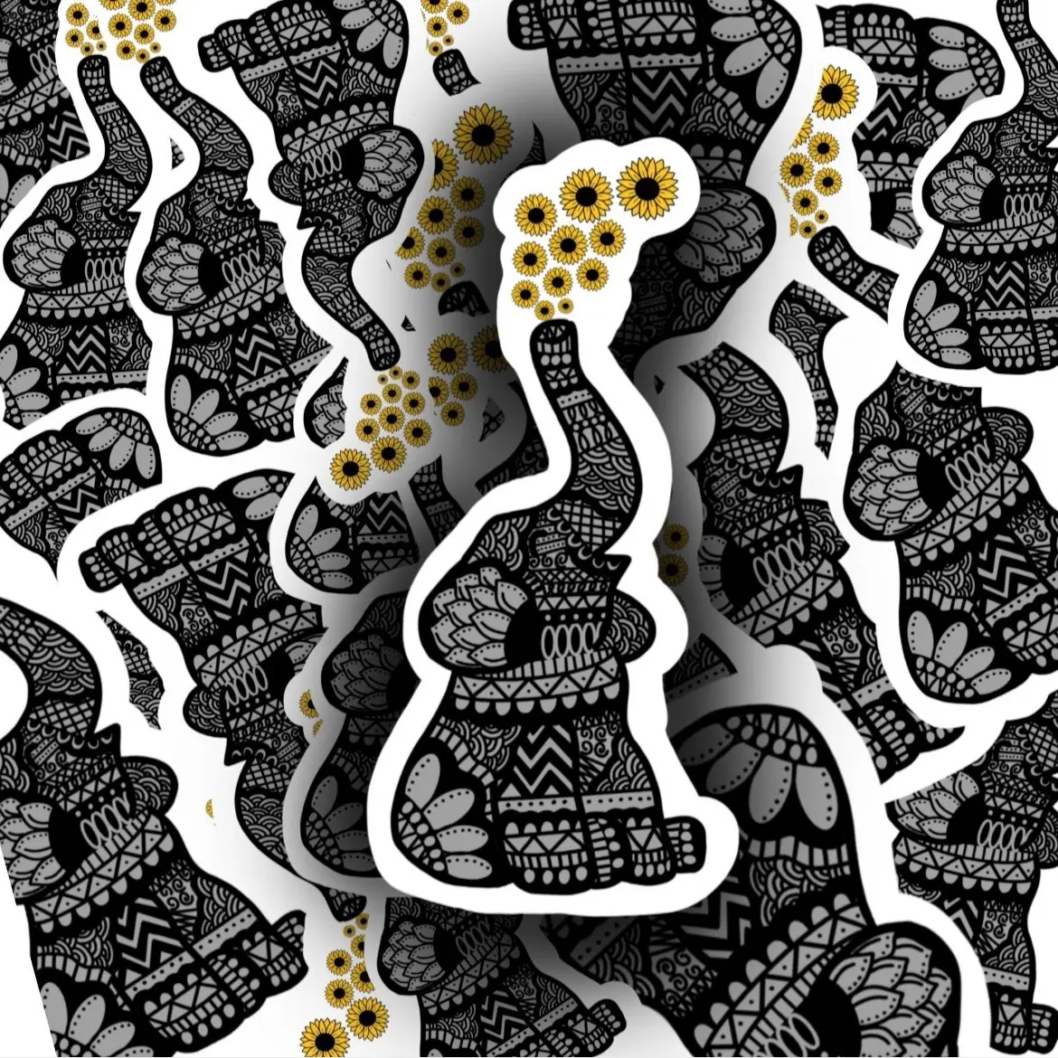 Sunflower Stickers, Elephant Stickers, Waterproof Stickers, Gifts for Her, Elephants and Sunflowers
