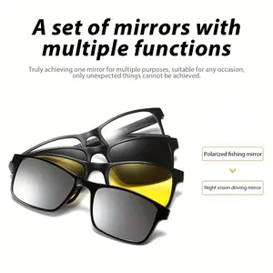 Multifunctional Outdoor Sports glasses with 3 Interchangeable Magnetic Clip-On Lenses - Polarized UV400 Protection & Night Vision Goggles for Driving Fishing Hiking Cycling