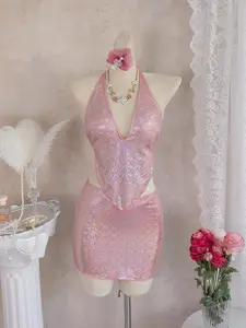 New Colorful Bikini Set Three-Piece, Halter Neck Straps, Adjustable Backless Waistband, Matching Slim Short Skirt, Shiny Colorful, Halter Bikinis Set