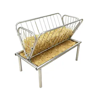 Galvanized Steel Feeder, Goat Hay Feeder for Goats Sheep Horses Calves, 2 in 1 Livestock Feeder with Upper Hay Rack and Lower Feeding Pan