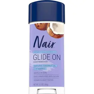 Nair Sensitive Formula Glide On, Hands-Free Applicator Hair Removal Cream with Coconut Oil and Vitamin E for Body, 3.3 oz