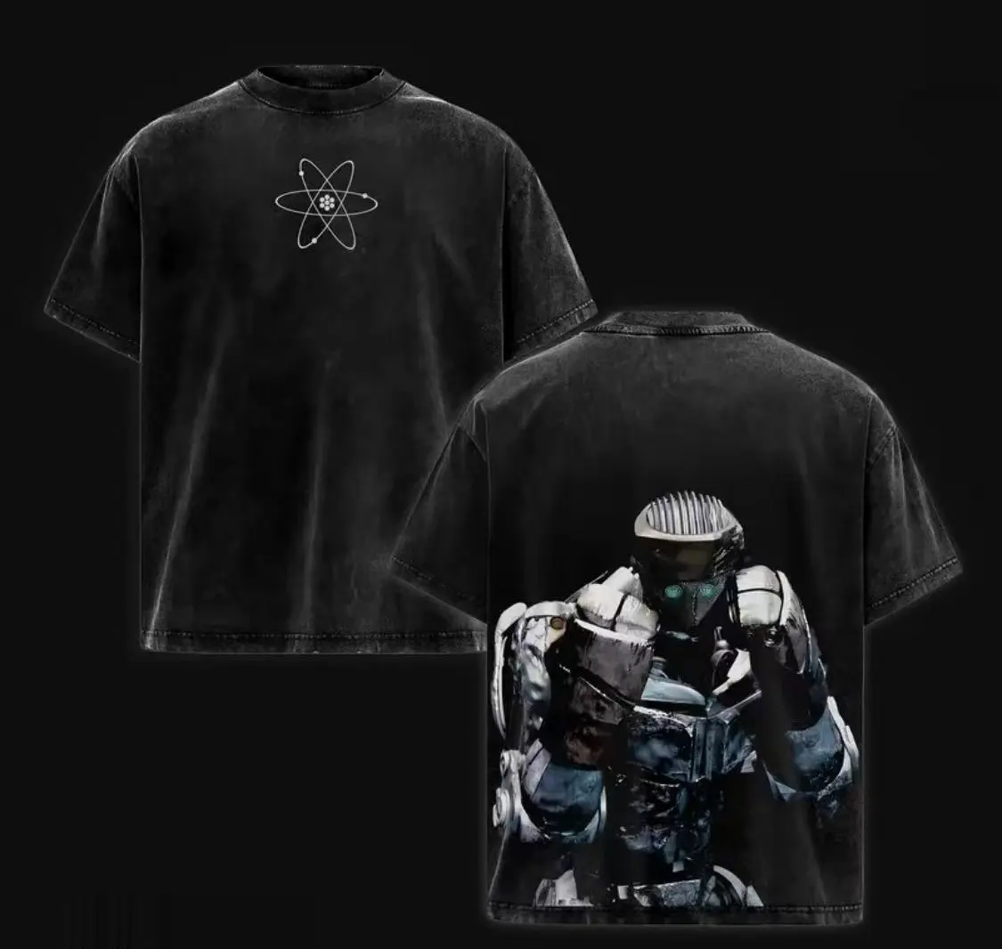 Real Steel Atom Double Printed Tee – The Underdog Robot Graphic Shirt, Vintage Washed Heavy Cotton Unisex Movie Streetwear Top