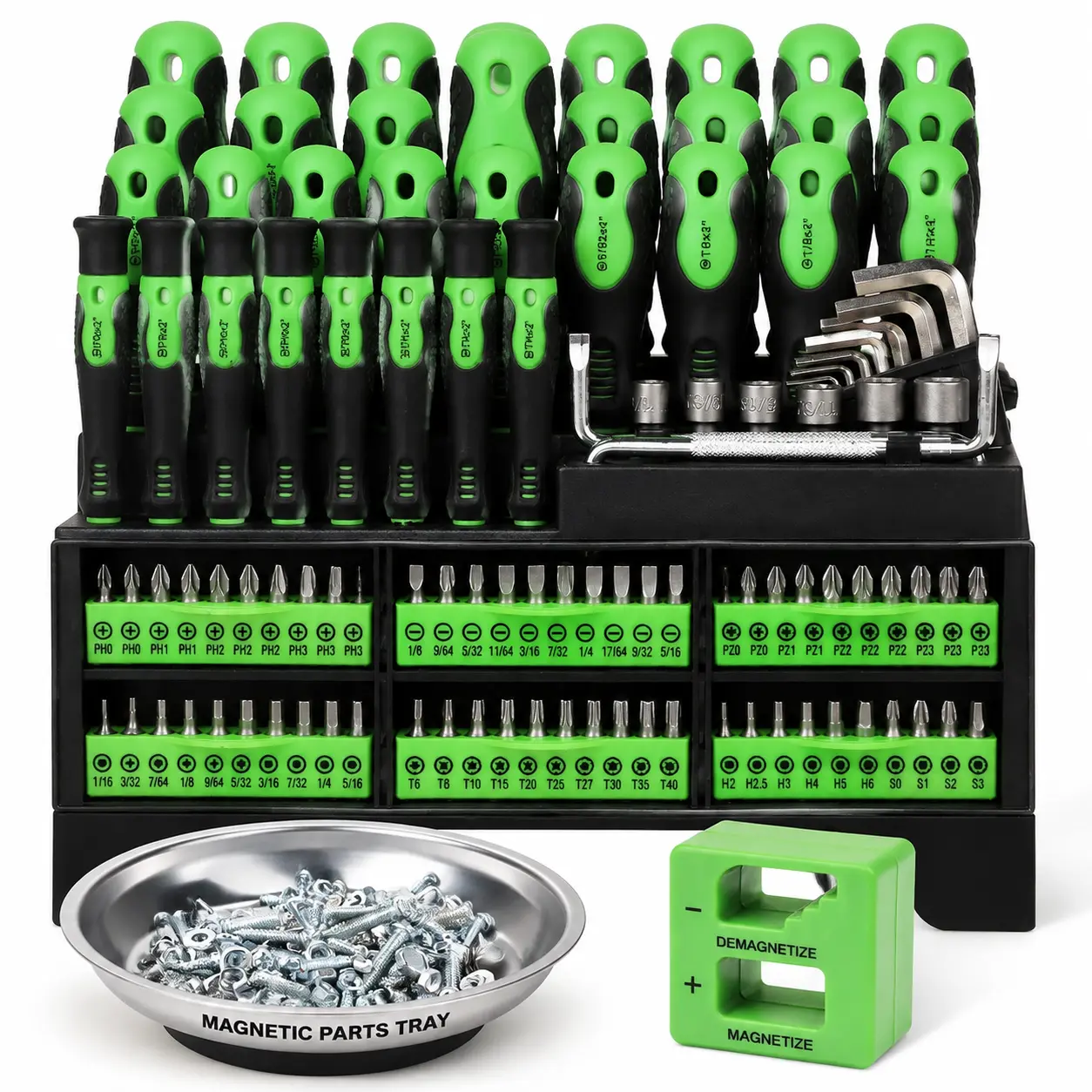 118-Piece Multi-Function Hand Screwdriver Set with Detach Handle, T-Shaped Ratchets, Precision Socket Screws, Magnetic Impact Nut Driver for Heavy-Duty Industrial Carburetor Adjustment, DIY Repairs, Christmas Gift computer switchable shape removable