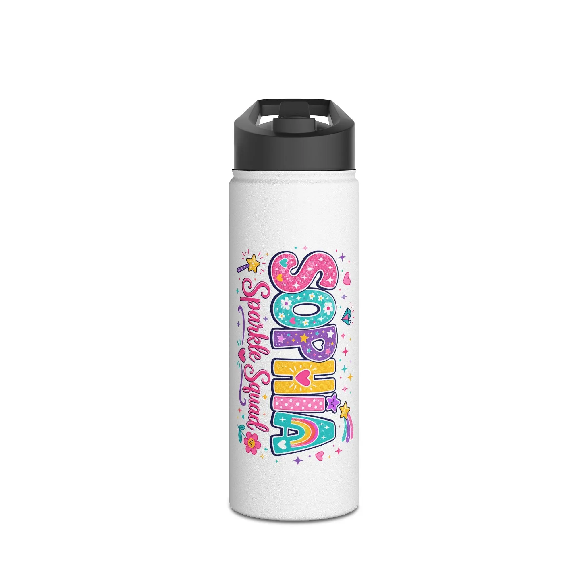 Personalized Kids Water Bottle, Custom Name School Bottle, Sparkle Squad Water Bottle, Back to School Gift for Girls, Sports Bottle