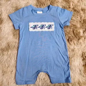 Short sleeves turtle embroidery cotton romoper baby boy summer clothes