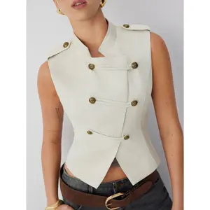 Cider Cotton-blend Asymmetrical Metal Detail Stand Collar Jacket Vest Dealsforyou