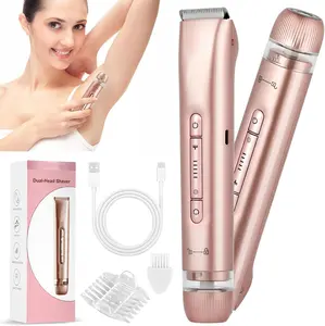2 in 1 Women Electric Shaver Dual Head Bikini Trimmer for Women IPX7 Waterproof Wet & Dry Use Body Hair Trimmer and Facial Hair Remover for Bikini Underarm Leg Arm Body Face