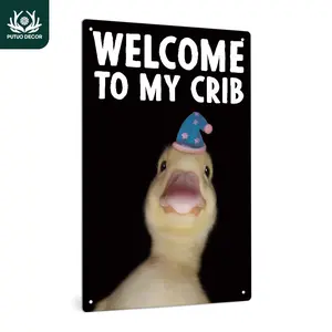 Welcome To My Crib Duck Pattern Metal Tin Sign, Personalized Plaque, Vintage Plate Wall Art Decoration for Home Farmhouse Man Cave