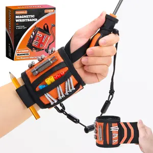 Magnetic Wristband for Tools with Coiled Lanyard, Lightweight Nylon Support, Strong Magnets, Magnetic Screw Holder for Screws, Nails, Gifts for Men