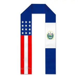 USA El Salvador Split Flag Graduation Stole - Salvadoran American Grad Sash，Stole Print Sash for Study Abroad International Students Class of 2026 Silky SatinCapeShawl Set，cords for graduation