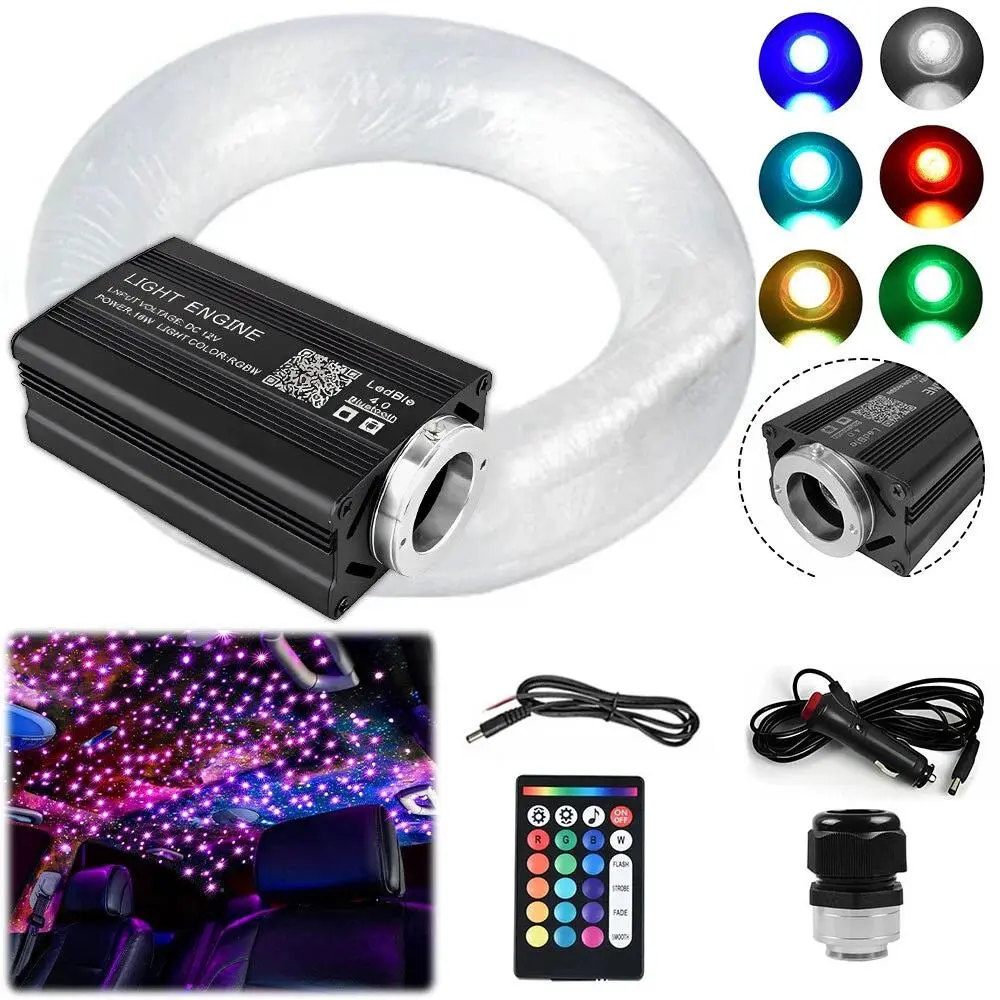 500PCS RGBW Fiber Optic Star Light Kit, Car Home Headliner Roof Twinkle Ceiling Lights, Bluetooth APP & 24Key Remote Control, Music Sync Starry Lights for Vehicle Interior Bedroom Home Theater Decor