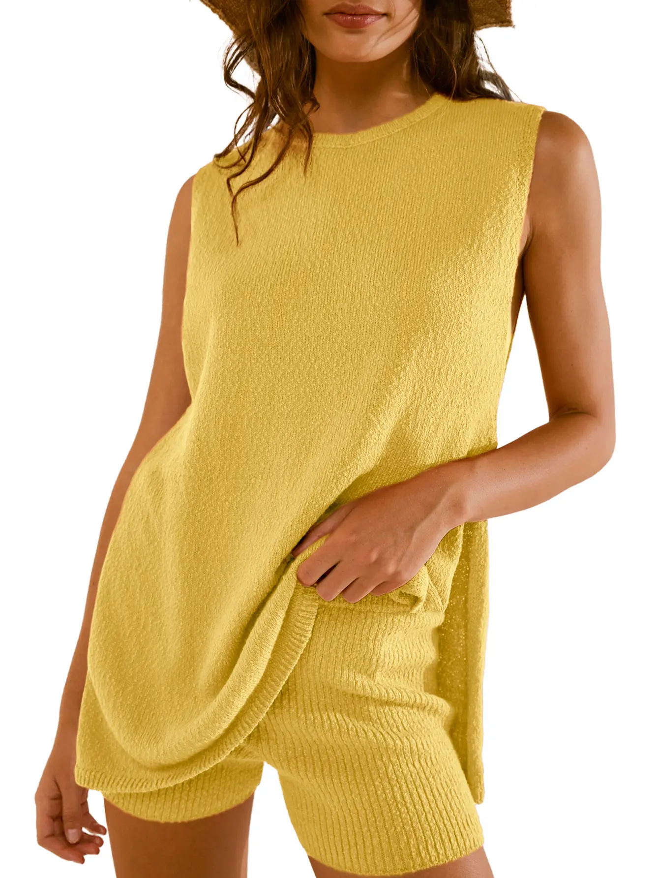 BerryGo Women's 2 Piece Shorts Sets Summer Sweater Ribbed Knit Tunic Top Matching Set Beach Vacation Outfits