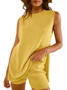 BerryGo Women's 2 Piece Shorts Sets Summer Sweater Ribbed Knit Tunic Top Matching Set Beach Vacation Outfits