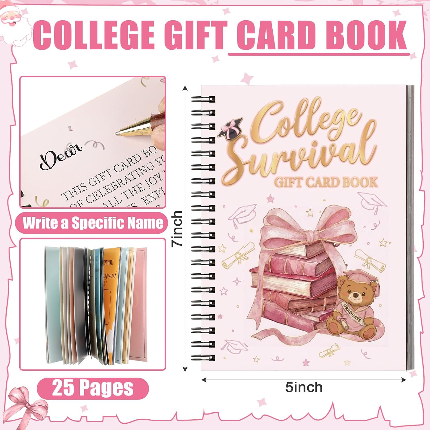 Christmas Gift Card Book, Diy Spiral Bound Gift Card Book, 5x7 Inch Colorful Spiral Bound Card Book , Christma Gift Cards Books Holder, DIY Personalized Xmas Gifts for Family, Friends, Students