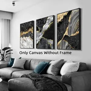 3Pcs/Set Optinal Frame Modern Abstract Design Black Golden Marble Texture, Luxury Canvas Posters, Black Wall Art, Room Decor, Decorative Artwork Wall Painting For Gift, Wall Picture for Home, Dormitory Decoration