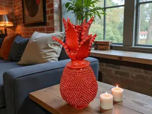 Mexican pottery, Pineapple decor, Mexican decoration, Pineapple sculpture, Glazed clay pineapple, Pottery from Michoacan