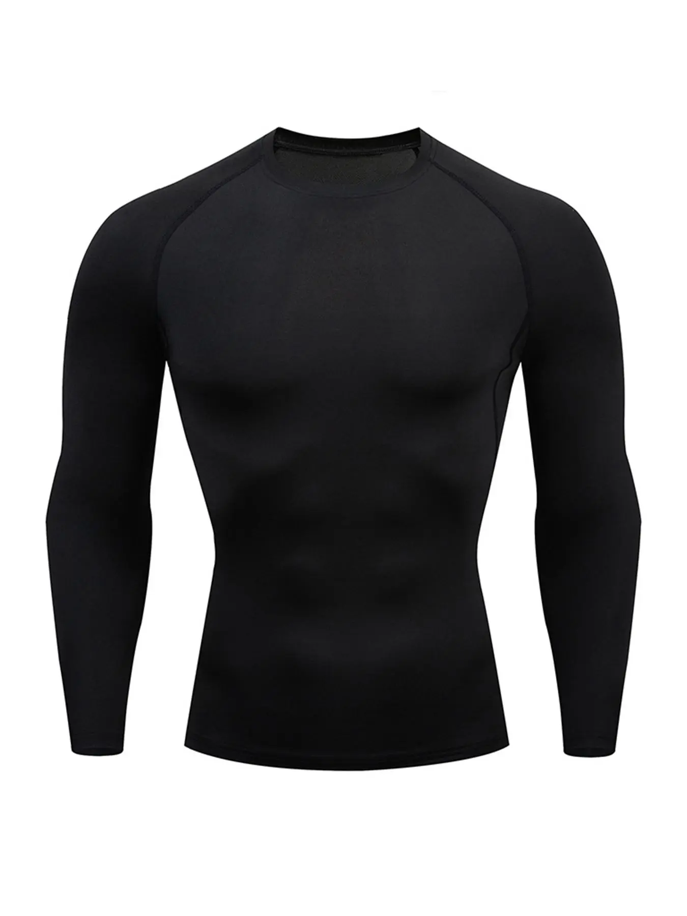 Men's Solid Color Round Neck Raglan Sleeve Sports Performance Tee, Tight, Quick-Drying Long Sleeve T-Shirt, Sportswear for Gym, Workout and Running, Athletic Tops, Activewear Clothes