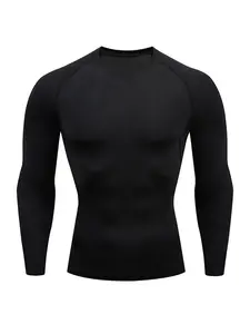 Men's Solid Color Round Neck Raglan Sleeve Sports Performance Tee, Tight, Quick-Drying Long Sleeve Crew Neck T-Shirt, Sportswear for Gym, Workout and Running