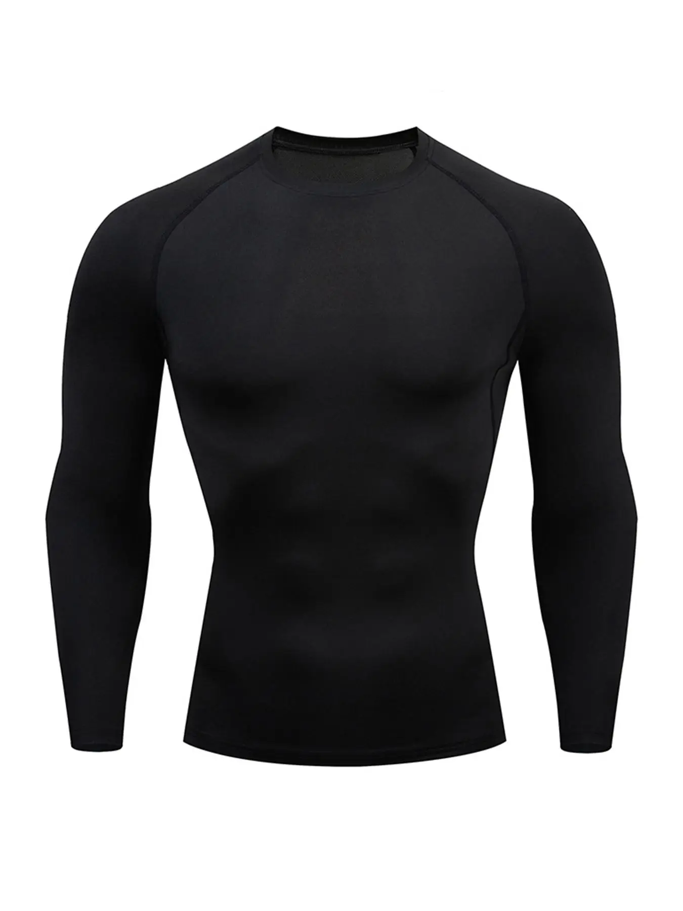 Men's Solid Round Neck Raglan Sleeve Sports Tee, Tight Quick Drying Long Sleeve Crew Neck T-Shirt, Sportswear Clothing for Gym Workout Running