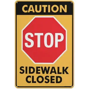 Caution Stop Sidewalk Closed Sign Signs Outdoor, Uv Printed Aluminum 12 X 8 In, Weatherproof And Security Signs For Home Or Business
