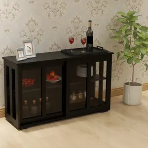 Storage Sideboard Dining Buffet Server Cabinet Cupboard with Sliding Glass Door,Kitchen Storage Stand Cupboard With Glass Door and Adjustable Shelves