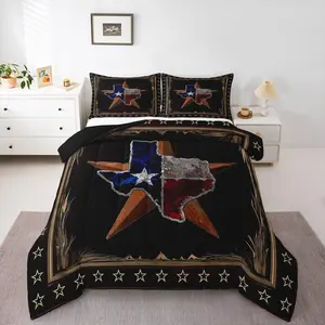Western Texas Star Bedding,Cowboy Cowgirl Rustic Farmhouse Comforter Set,Vintage Wooden Decor Bed Sets, Retro Western Insert Duvet