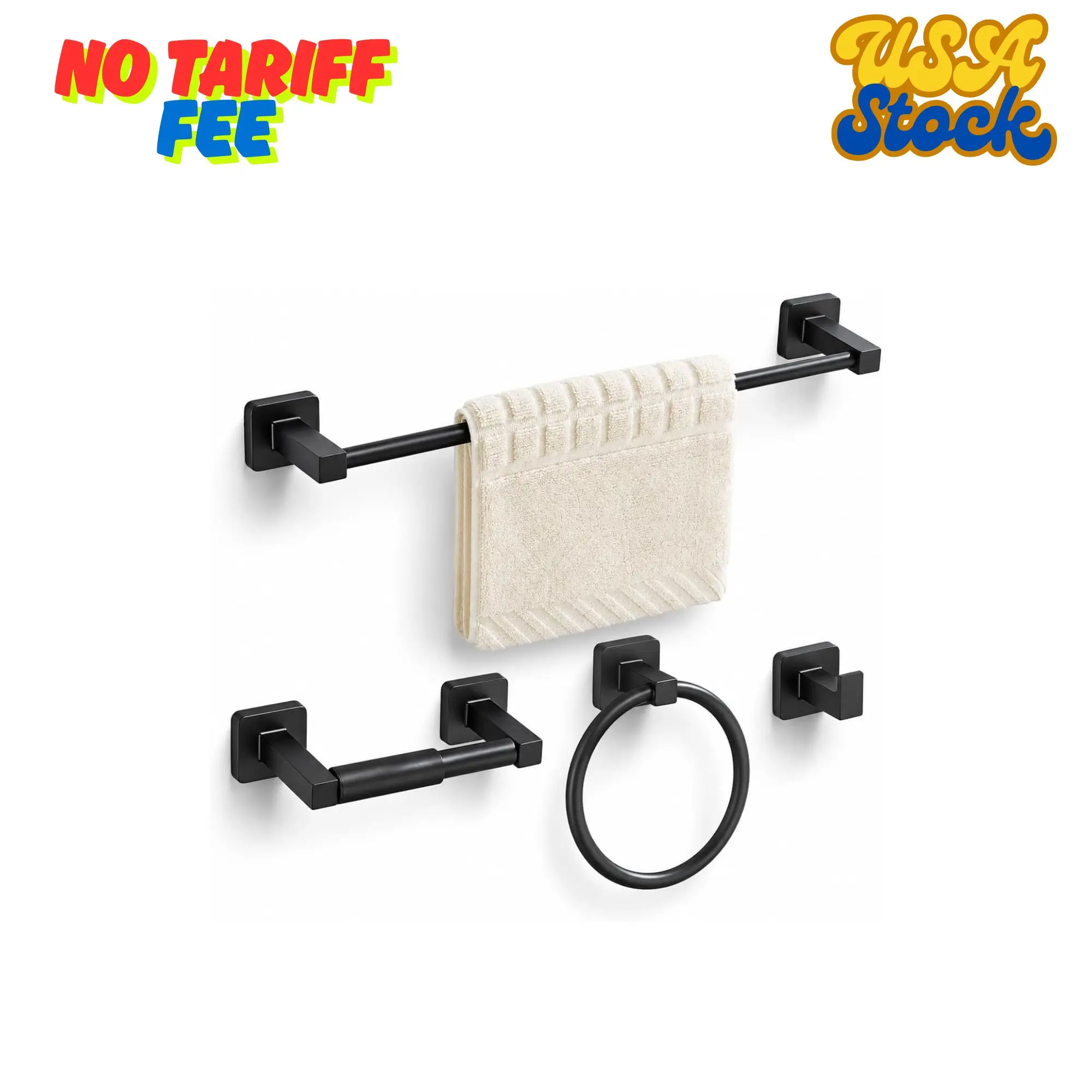 Matte Black Bathroom Hardware Set 4 Pieces,Towel Bar Set