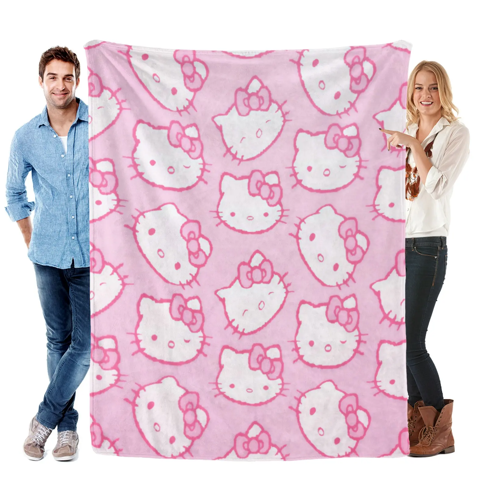 [Summervibes] Sanrio Pastel Pink Sketch Head Pattern Hello Kitty Blanket - Soft Cozy Simple Print, Machine Washable, Match Complete Hello Kitty Bedding For Girls Bedroom Styling