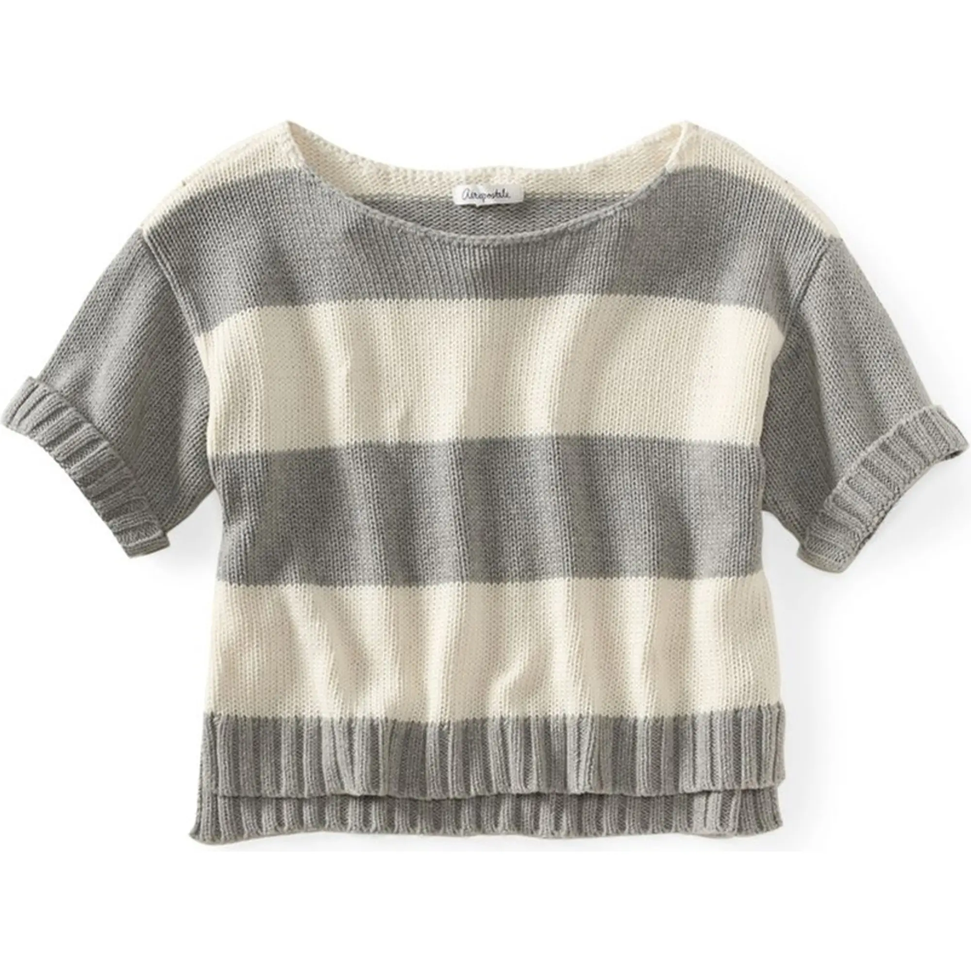 Aeropostale Womens Stripe Wide-fit Cropped Knit Sweater