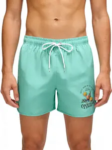 Men's Black Surfing Swim Trunks "Cocktails & Drinks" Graphic Print Quick Dry Beach Shorts Summer Casual Running Shorts Bathing Suit for Vacation and Board