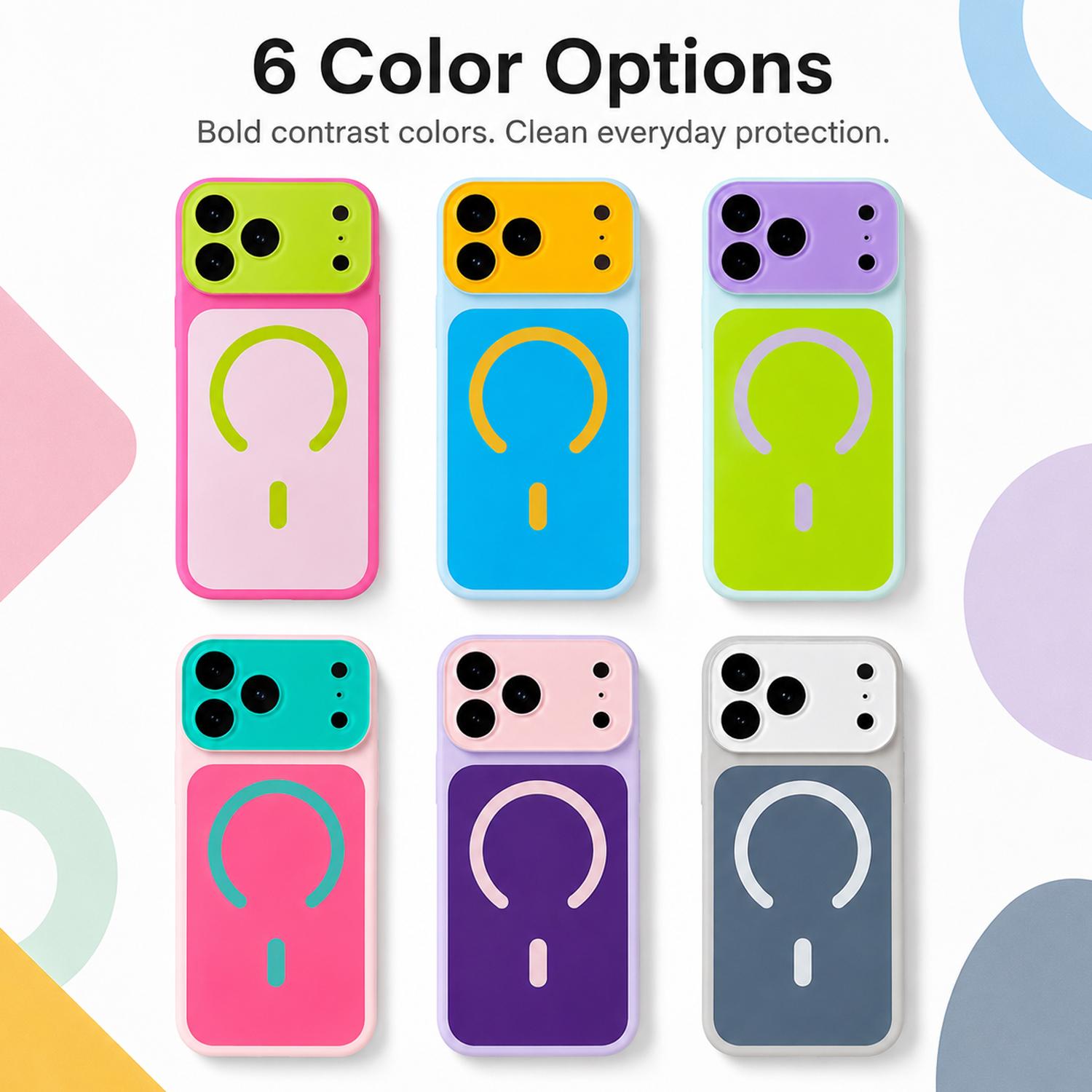 Dopamine Color Block MagSafe iPhone Casing, Shock-Absorbing Bumper, Dustproof Bottom, Dual Lanyard Holes, Wireless Charging Smartphone Case for iPhone 11-17 Pro/Pro Max Handheld Cellphone Devices