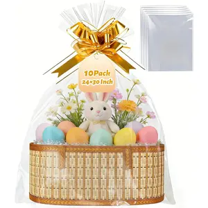 24 x 30 Inch Large Cellophane Basket Bags: 10 count Clear  Bags for Small & Medium Easter  Baskets, Clear Cellophane Wrap for Easter  Baskets Bridal or  Showers - 2.8 Mil Thick