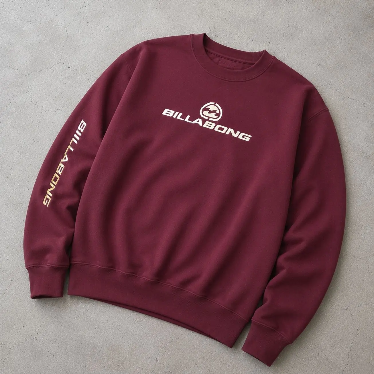 Billabong Men's Maroon Crewneck Sweatshirt Long Sleeve Graphic Pullover Casual Surf Streetwear Unisex X