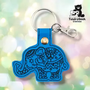 Circus Elephant Keychain | Embroidered Vinyl Keychain | Elephant Gift | Mandala Elephant Keychain | Boho Accessory