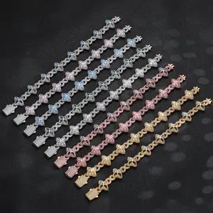 One Treasure 18mm Iced Out Four Leaf Clover Bracelet for Men Women Luxury 5A Zircon  Hip Hop Punk Chain Jewelry Gift