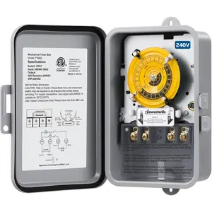 24-Hour Mechanical Timer Switch - 208-277VAC DPST, 5HP 40A, Metal Enclosure, Heavy Duty, Manual Override, Ideal for Pool Pump, Water Heater, Lights and Fans, Weatherproof, ETL Listed, Gray