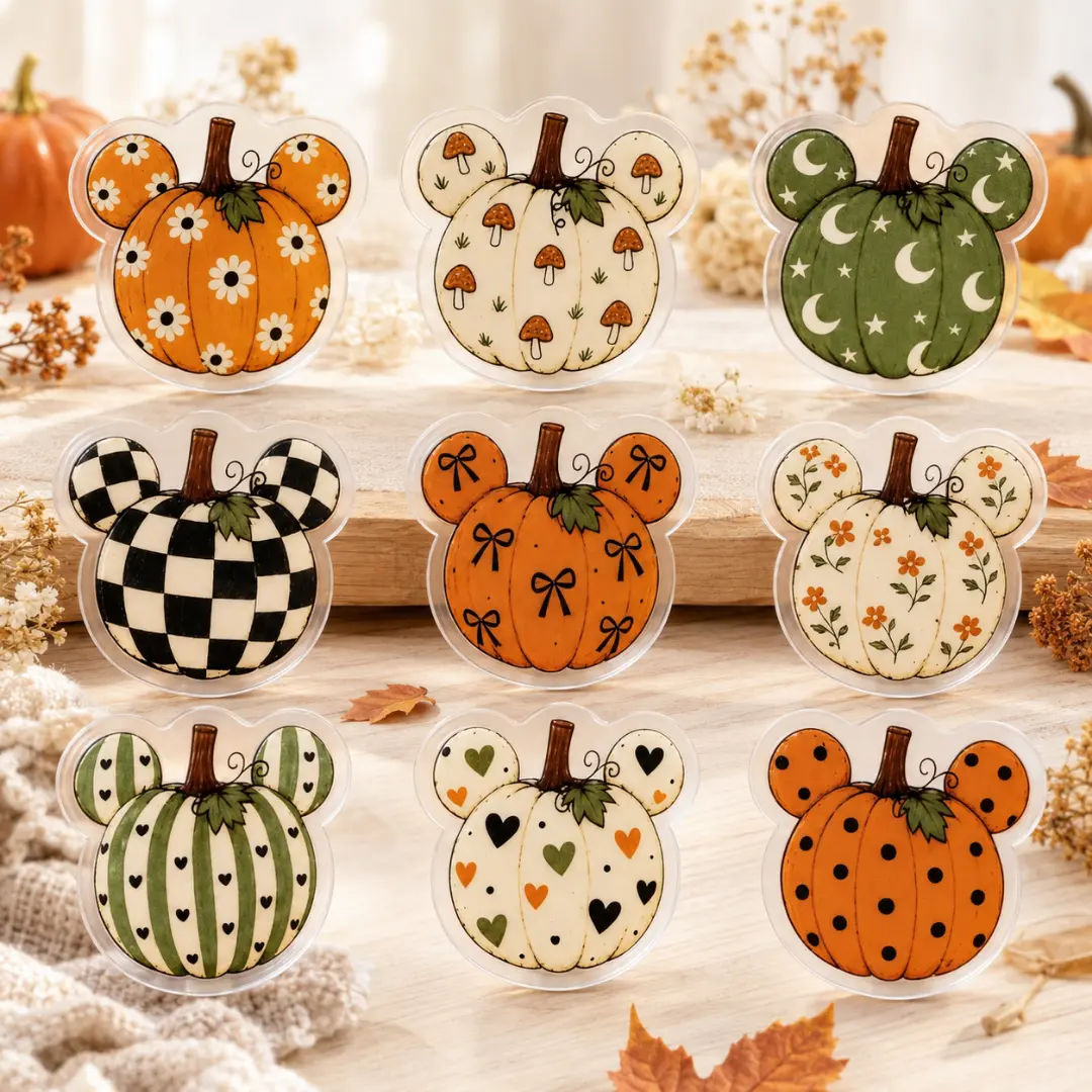 Cute Autumn Ears Pumpkin Phone Grip Fall Floral Mushroom Gingham Pattern Holder Stand MagSafe Compatible Thanksgiving Gift