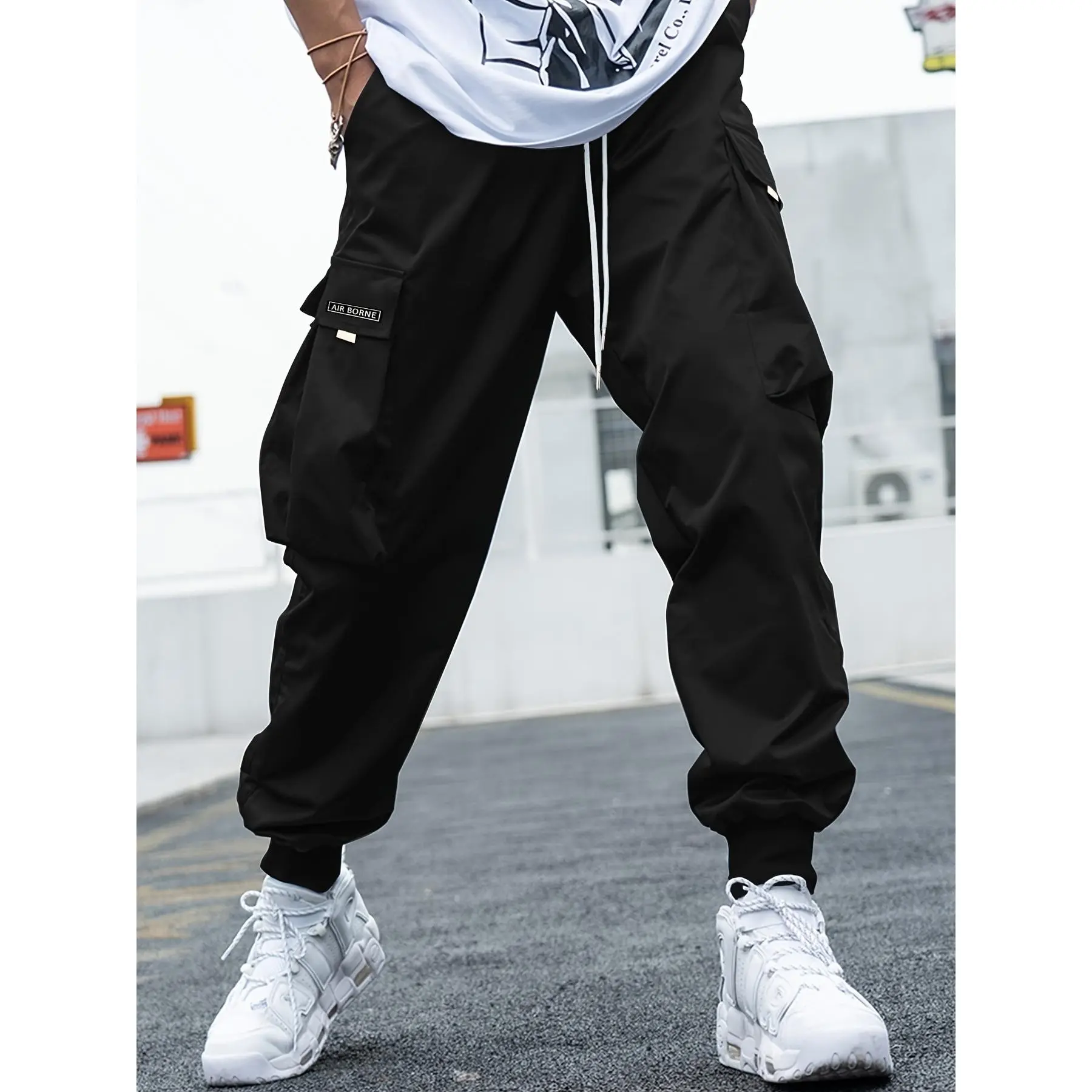 Oversized Cargo Multi-pocket Men's Casual Pants Cotton Fabric Menswear Trouser Loose Mid Khaki Plain Beige