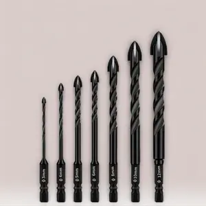 Concrete Drill Bit Set - Hex Shank Masonry Tile Ceramic Bits with Cross Carbide Tips, Power Hand Tool Accessories for Drilling Wood, Brick, Plastic